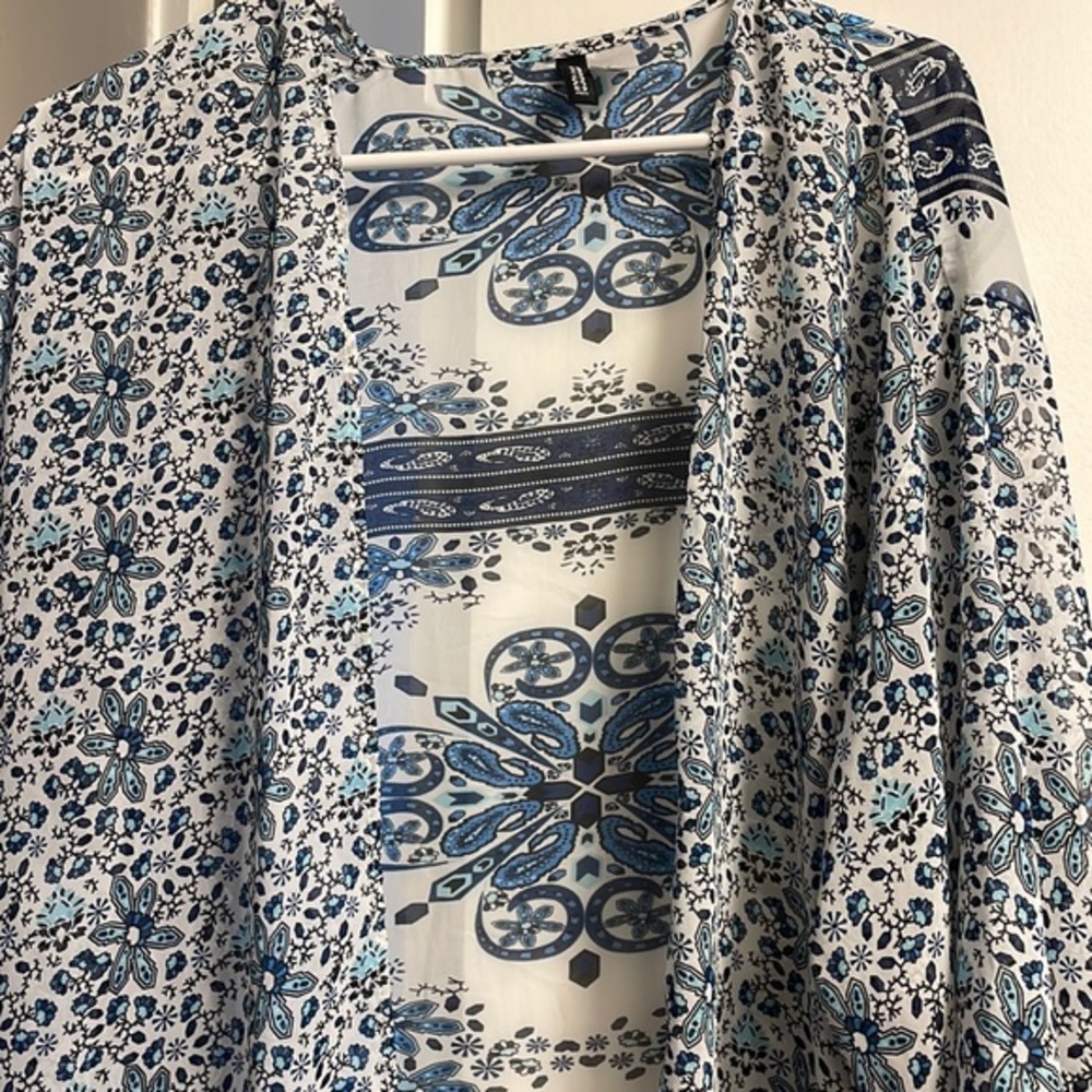 Semi Sheer Floral Print Kimono Style Cardigan